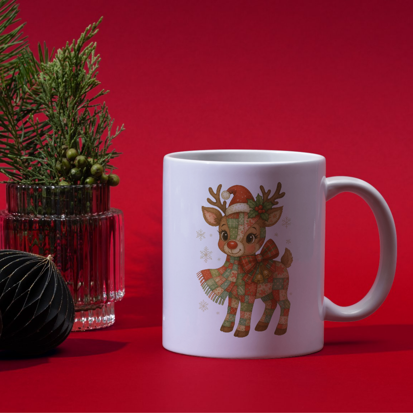 Christmas Patchwork Reindeer Mug