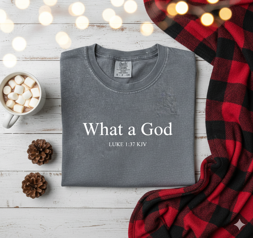 "What a God" Hunter Green KJV Christian Sweatshirt | Luke 1:37 Faith Apparel