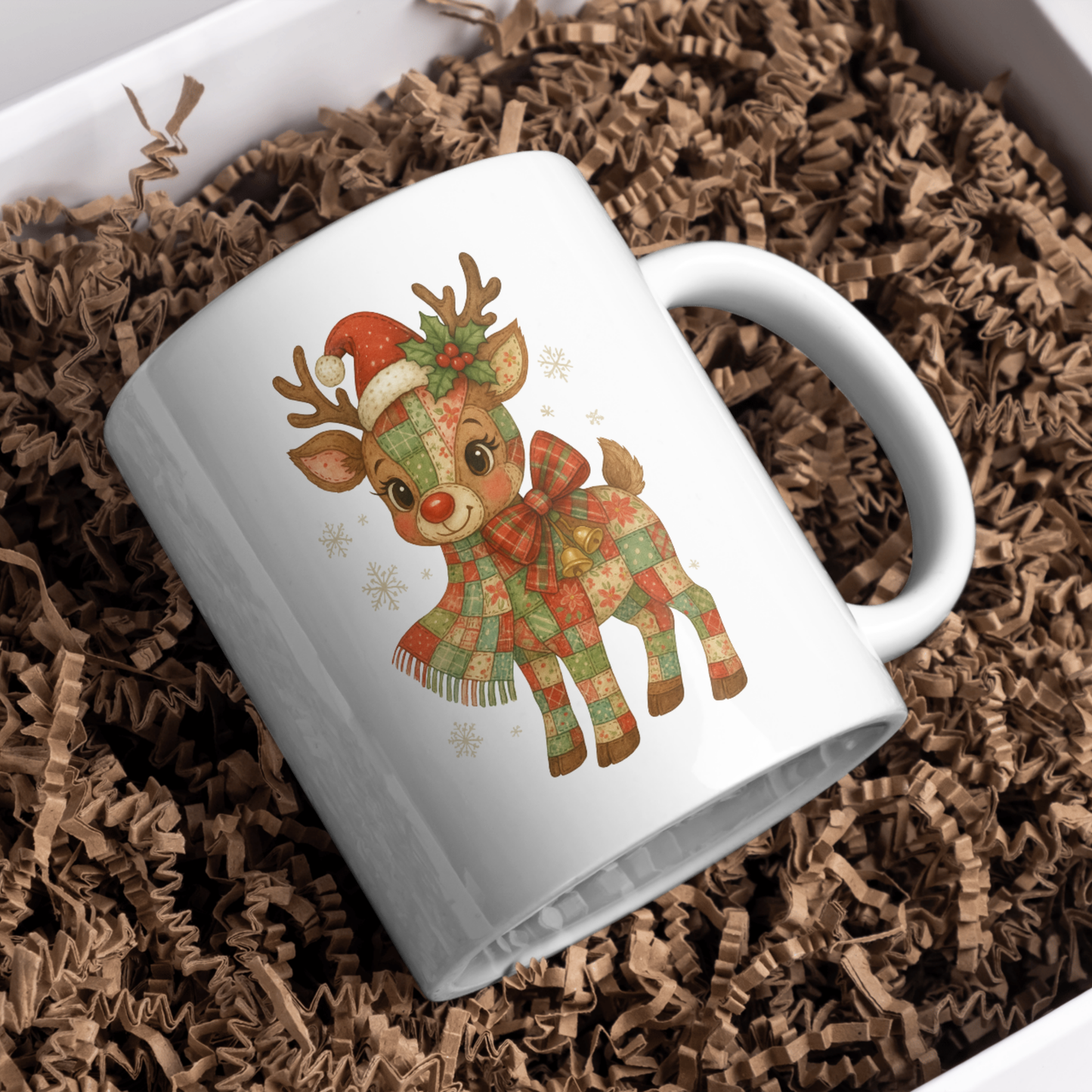 Christmas Patchwork Reindeer Mug