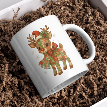 Christmas Patchwork Reindeer Mug