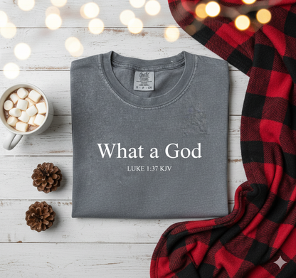 "What a God" Hunter Green KJV Christian Sweatshirt | Luke 1:37 Faith Apparel